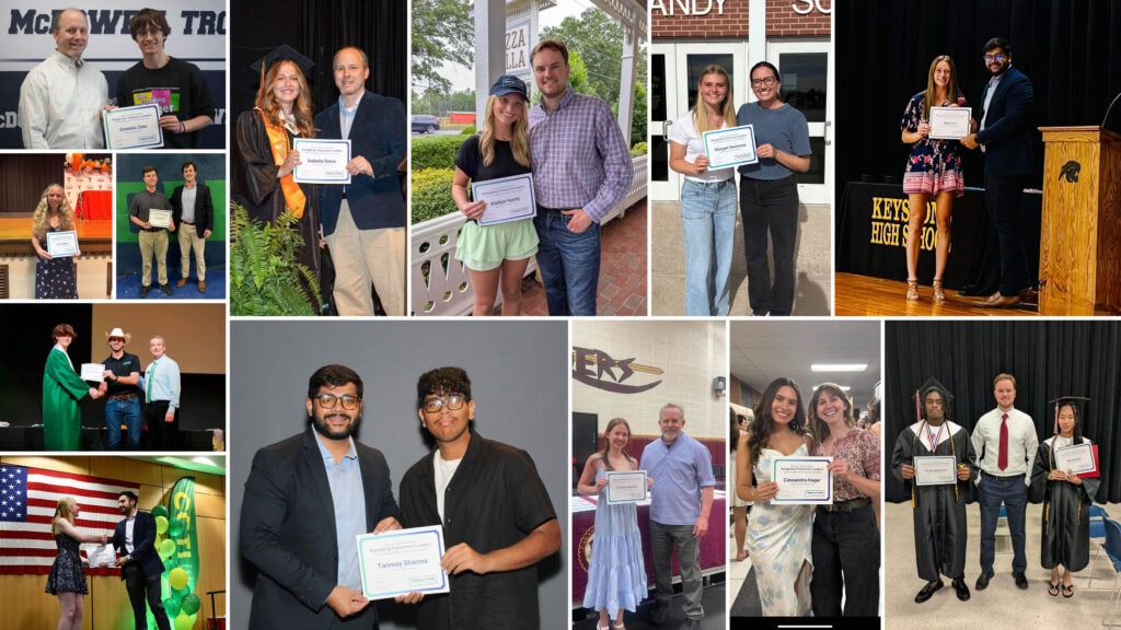 A composite photos of students receiving an award